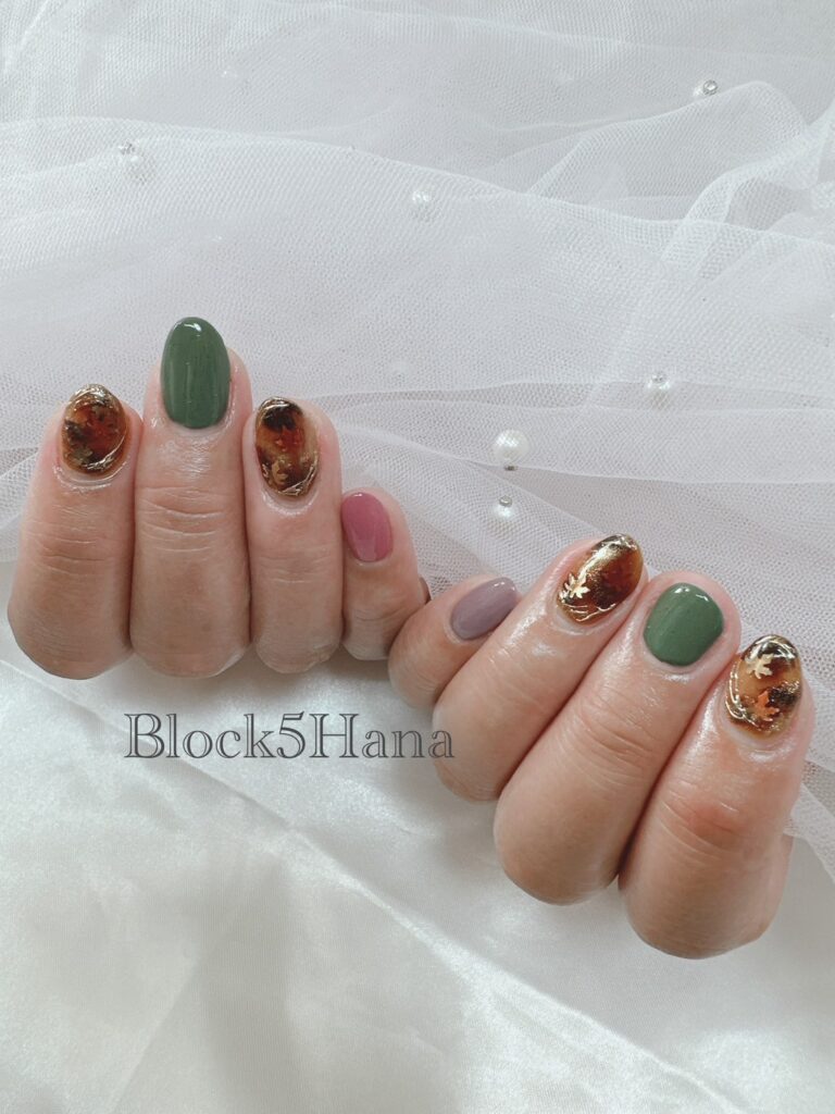 Nail No.2387【カラー×べっ甲のデザイン】