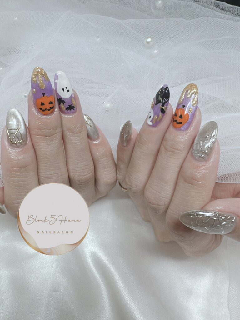 Nail No.2414【手書きイラストがかわいいハロウィンネイル】