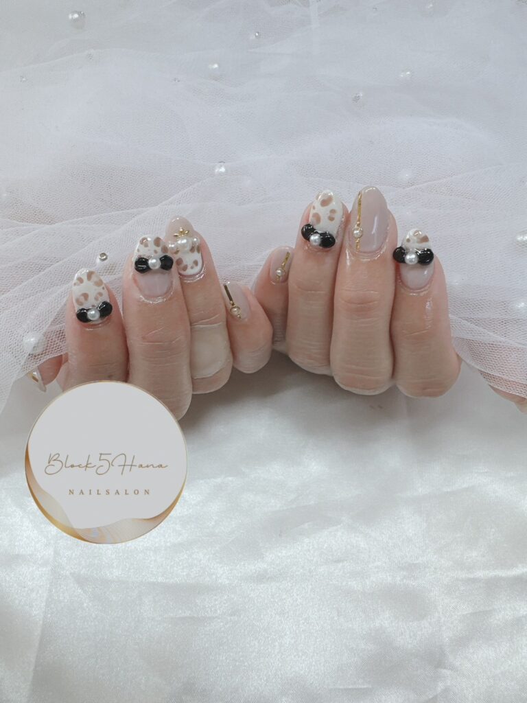 Nail No.2490【レオパード柄を入れたデザインネイル】