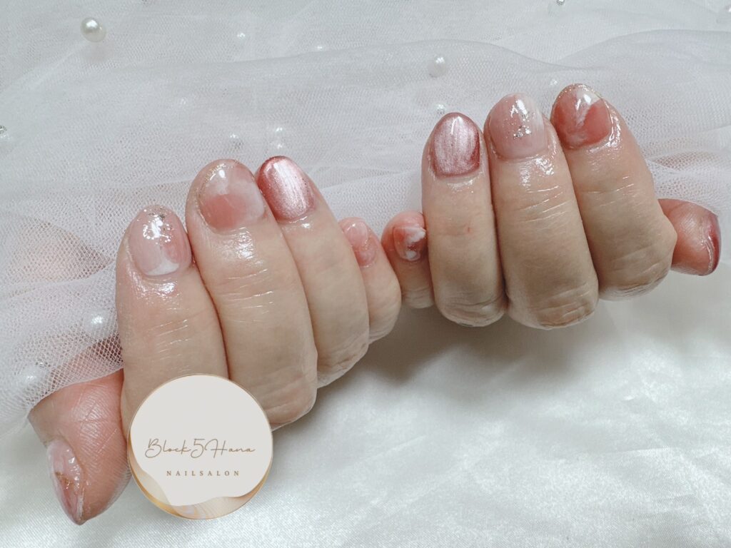 Nail No.2574【ピンクのマーブルとマグネットネイル】