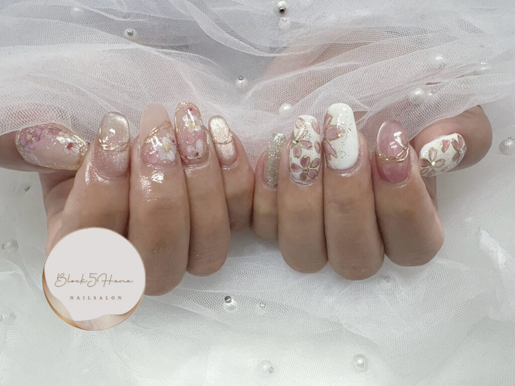 Nail No.2893【華やか桜のロゼピンクネイル】