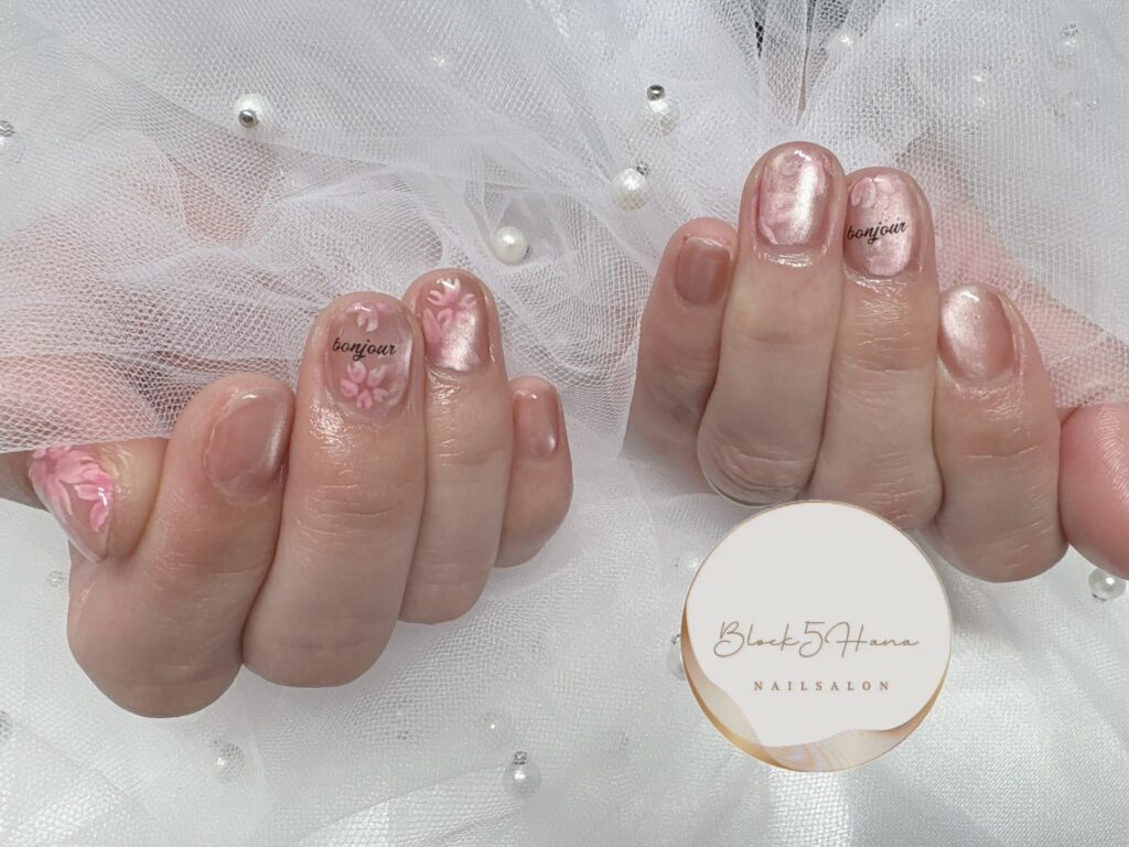 Nail No.2900【透明感ピンクの桜マグネットネイル】