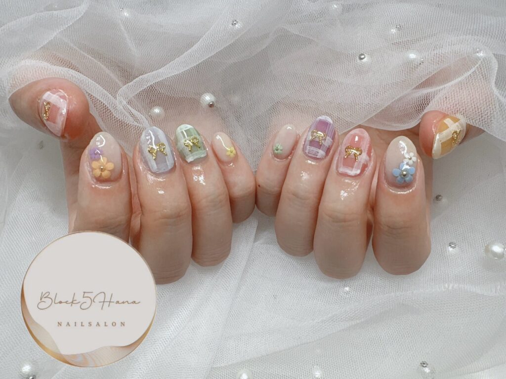 Nail No.2918【春色パステルのチェック柄】