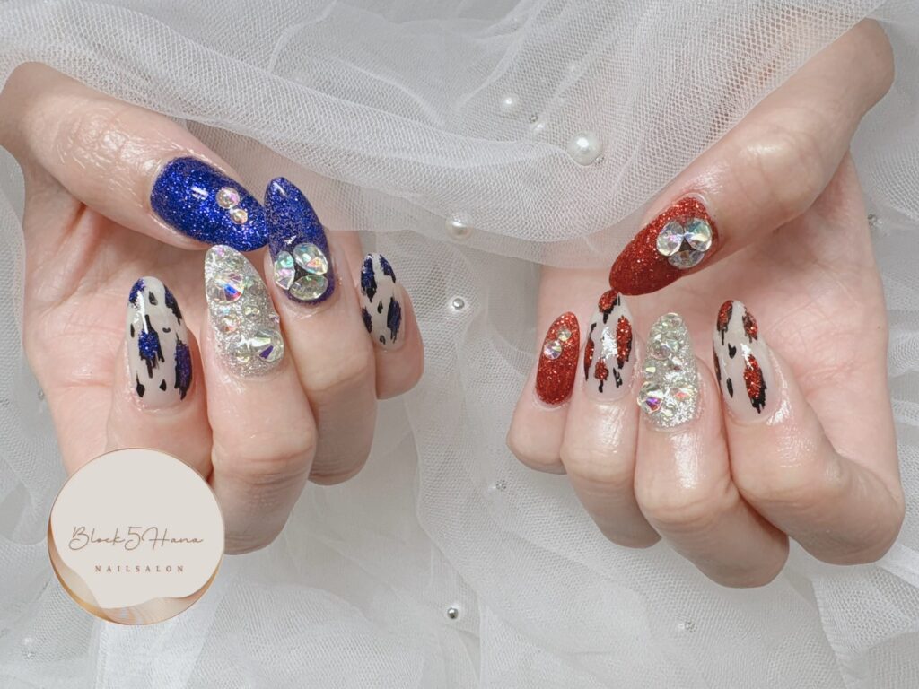 Nail No.2931【ビビットカラー×ラメ×レオパード】
