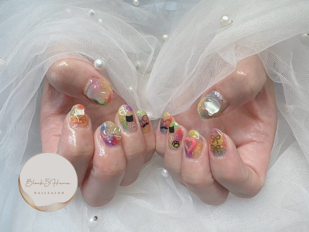 Nail No.2978【3Dやイラストミックスのカラフルネイル】 Nail No.2978【3Dやイラストミックスのカラフルネイル】