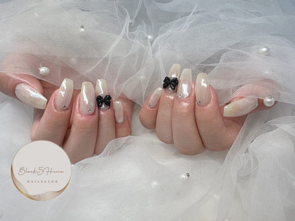 Nail No.3121【パールカラー×リボン】
