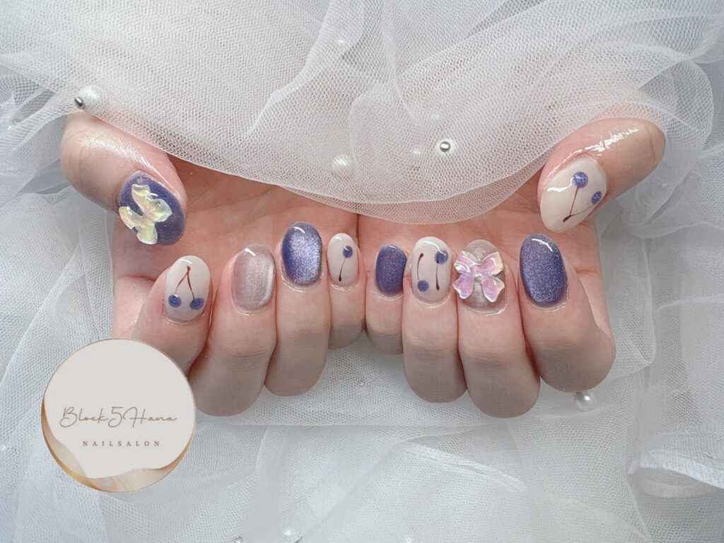 Nail No.3125【青みデザインのマグネットネイル】