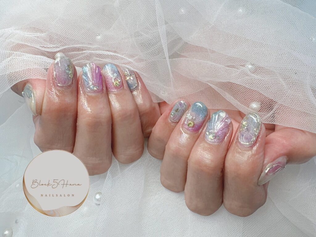 Nail No.3134【ピンク×ブルー マーメイドネイル】
