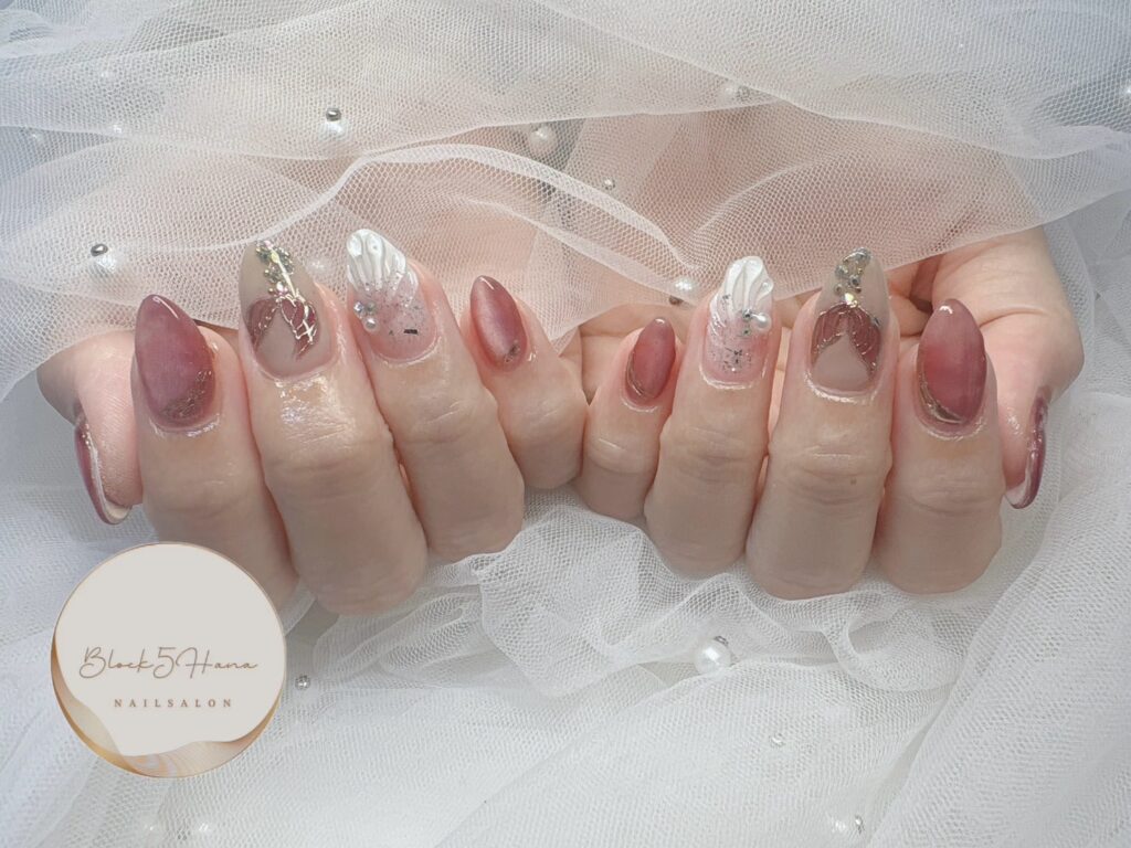 Nail No.3170【ワインカラーのマーメイドネイル】