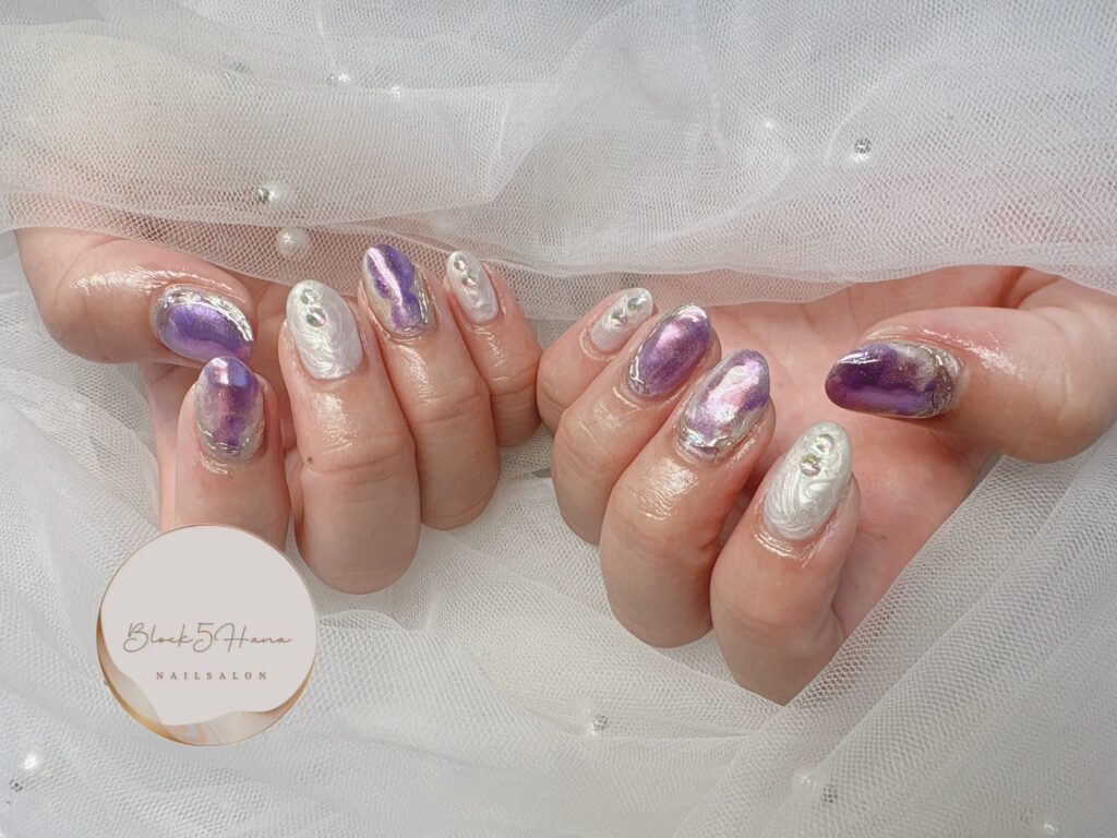 Nail No.3215【アメジストカラーのミラーネイル】