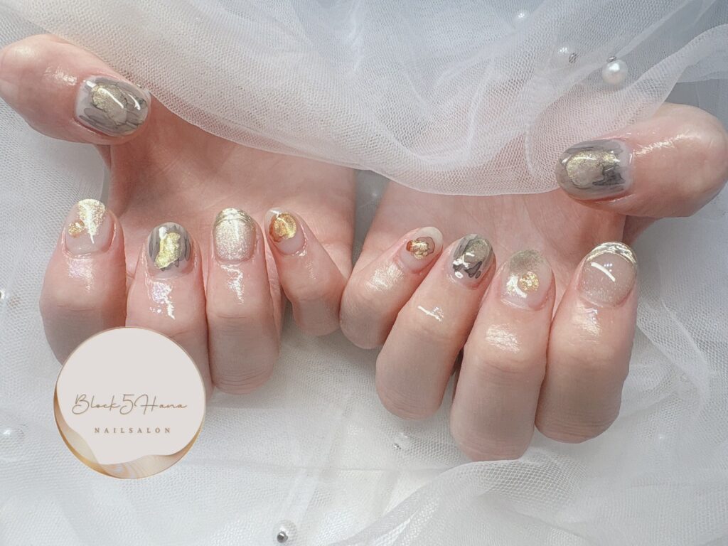 Nail No.3297【ミラー×マーブルニュアンス】