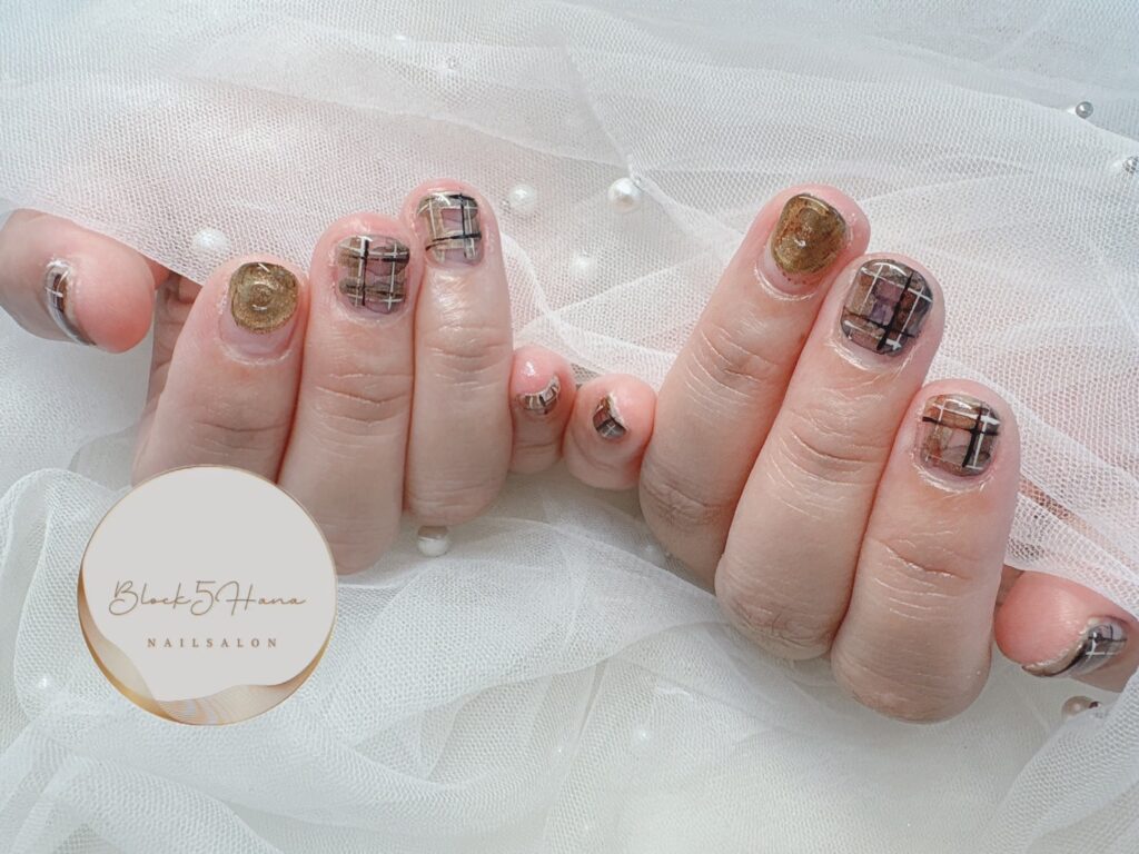 Nail No.3333【秋色ニュアンスチェック】