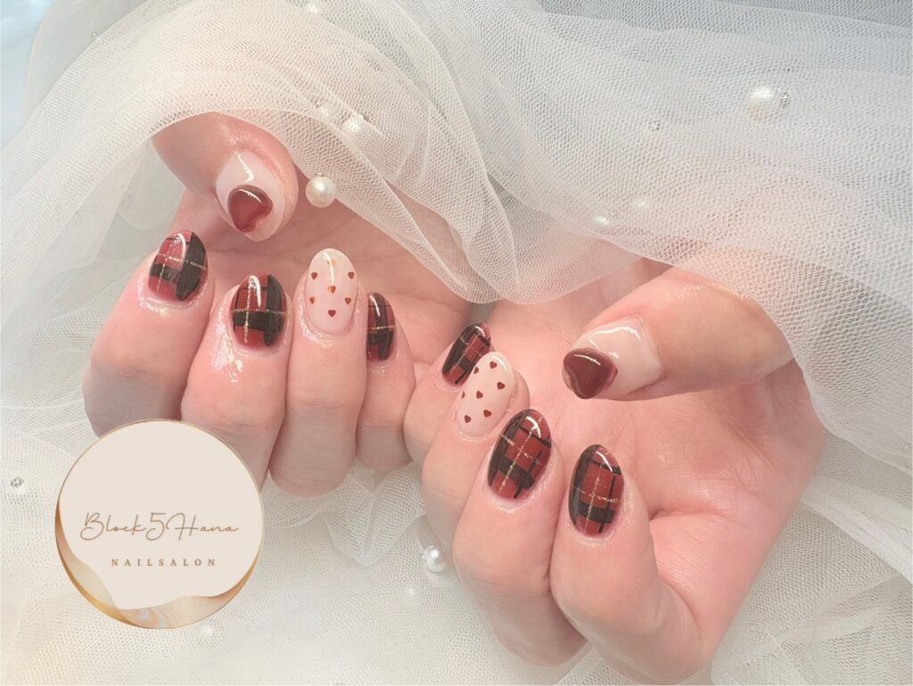 Nail No.3335【秋色チェックネイル】