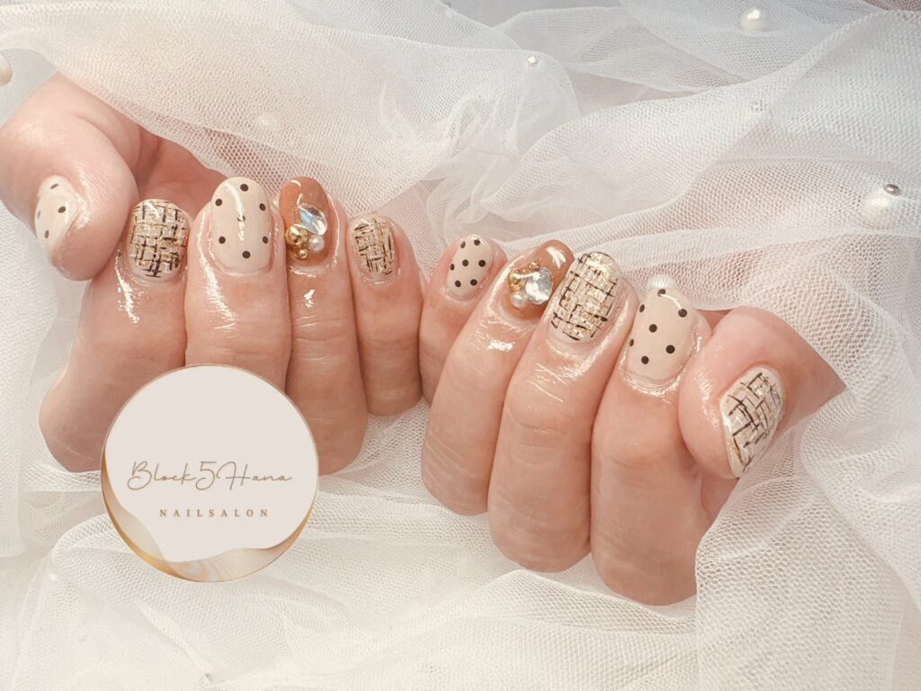 Nail No.3348【カフェカラーのツィードネイル】