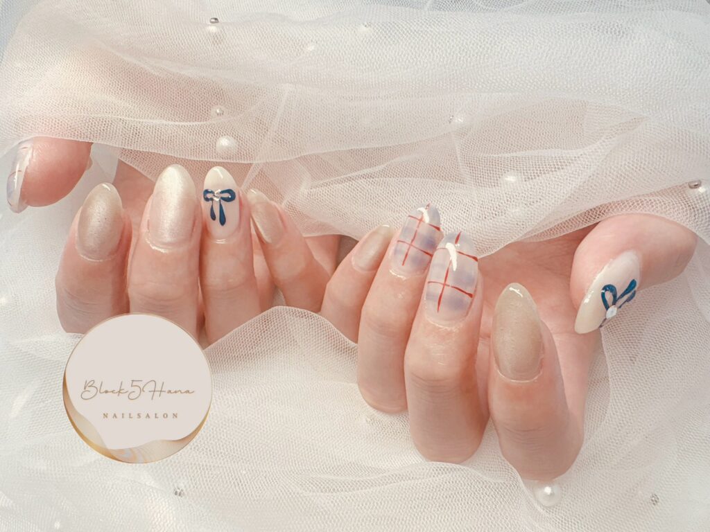 Nail No.3389【リボンとチェック】