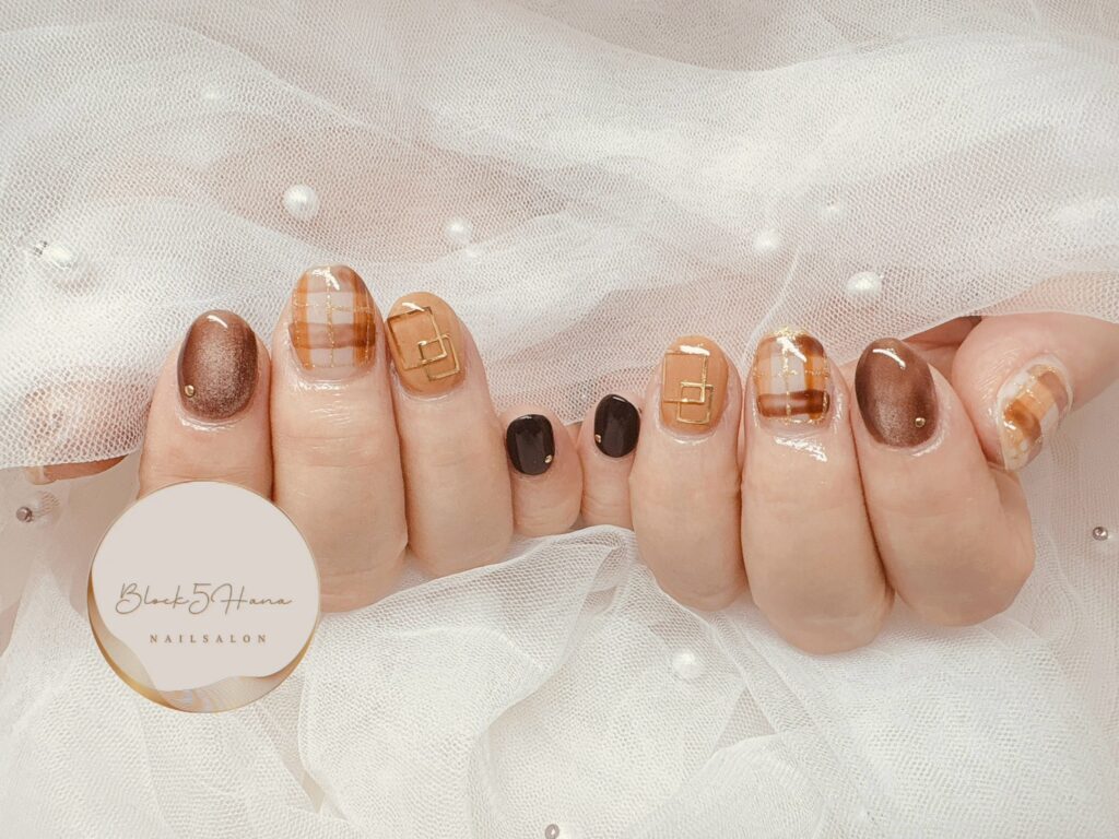 Nail No.3416【秋のチェック柄】