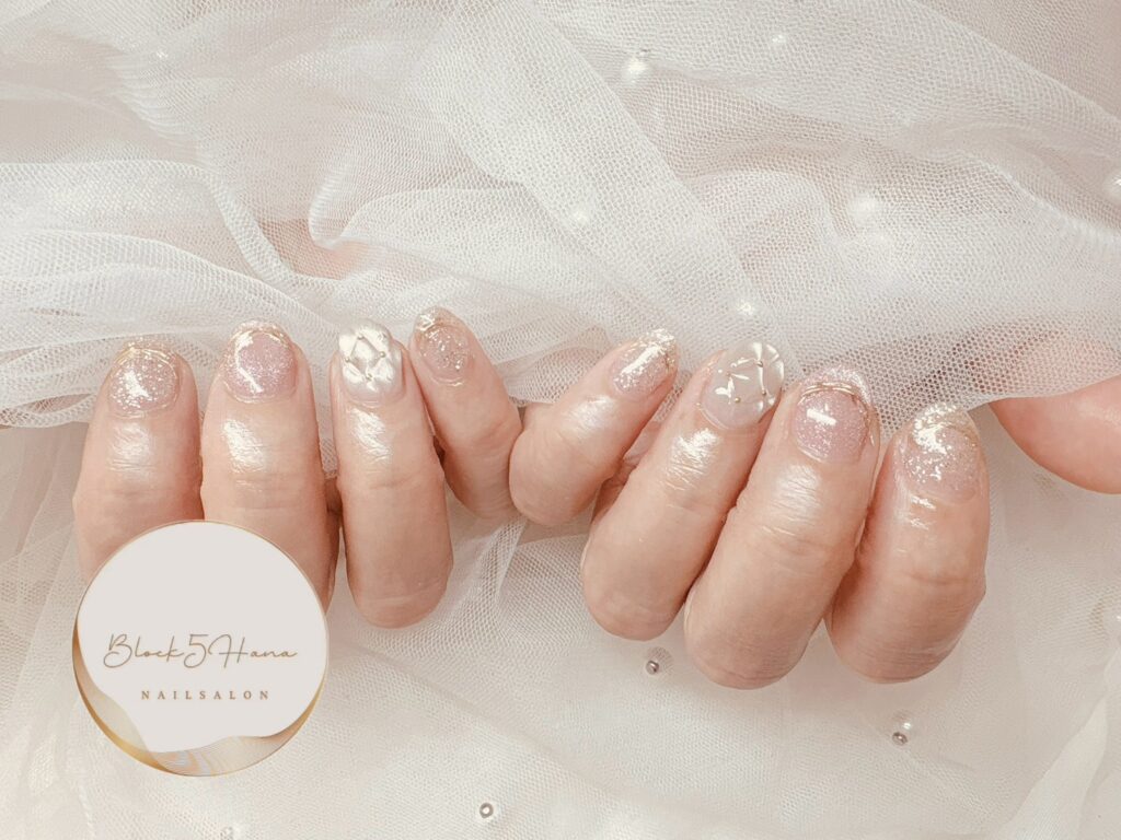 Nail No.3418【ホワイトパールのキルティングネイル】
