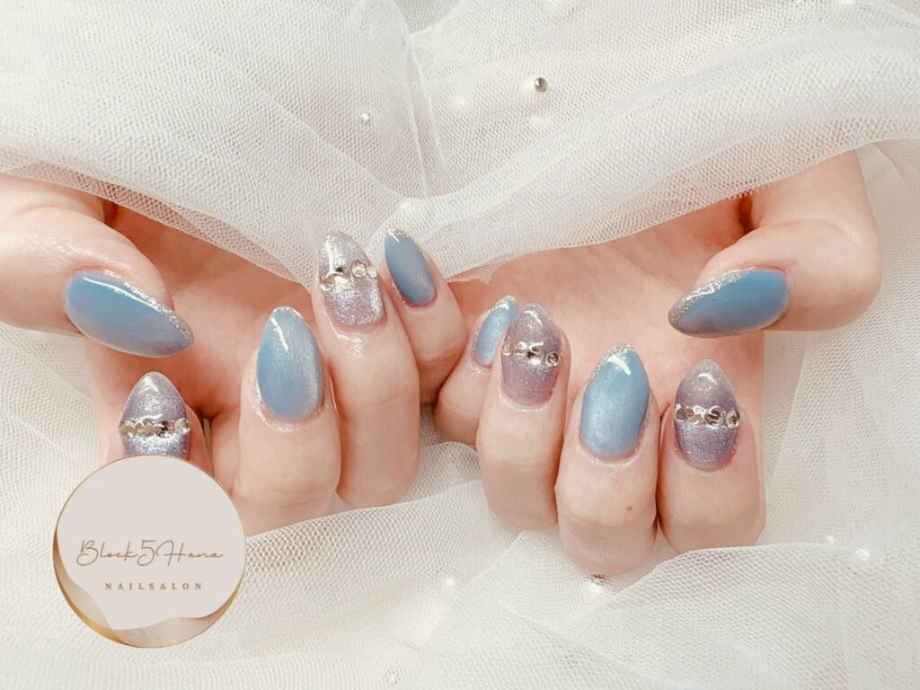 Nail No.3421【ブルー×グレー マグネットネイル】
