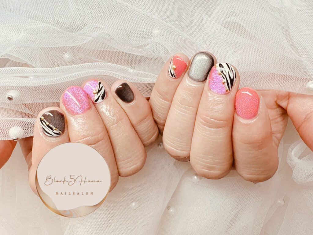 Nail No.3438【ピンク×ゼブラ柄】