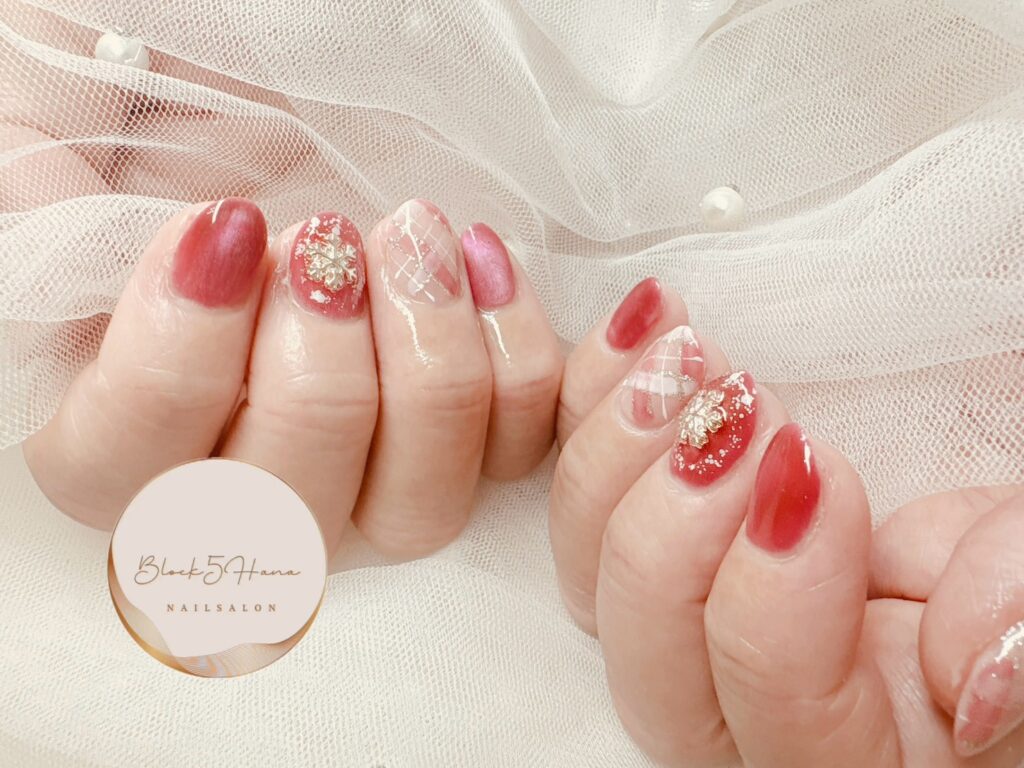 Nail No.3461【やさしいベージュのチェックネイル】