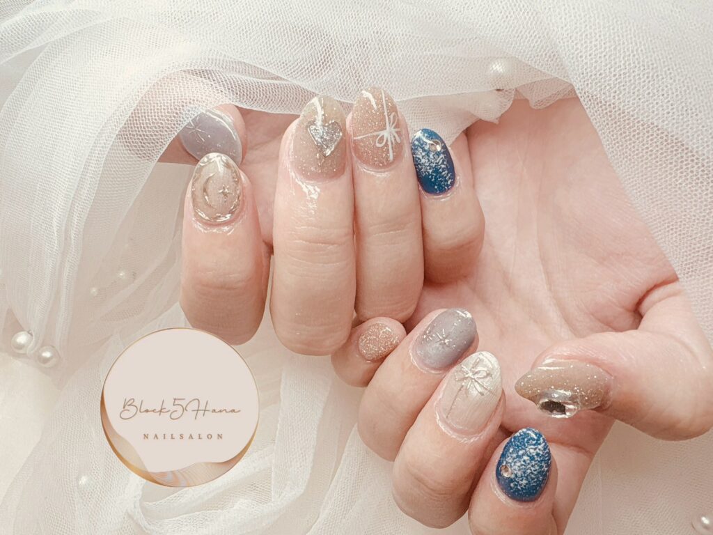 Nail No.3500【ブルーを使ったクリスマスネイル】