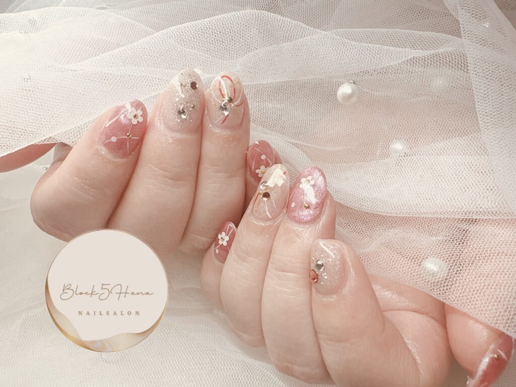 Nail No.3537【桜色のお正月デザイン】