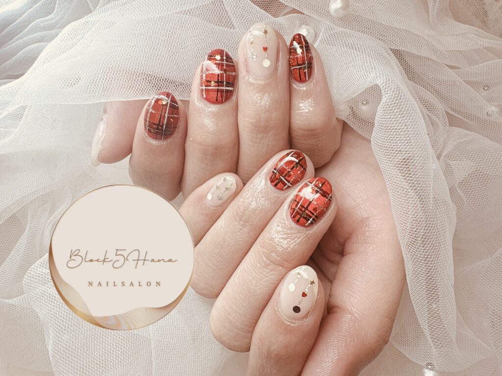 Nail No.3550【赤チェックがぴったり クリスマスネイル】