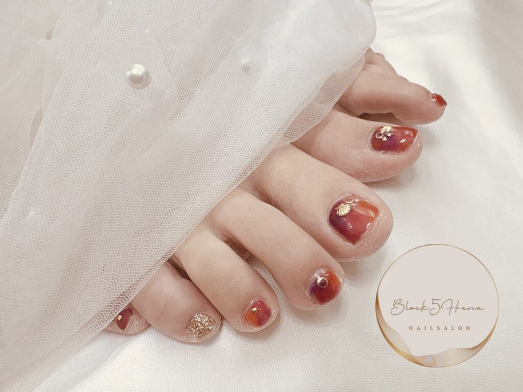 Nail No.3570【あたたかいオレンジ系タイダイ柄】