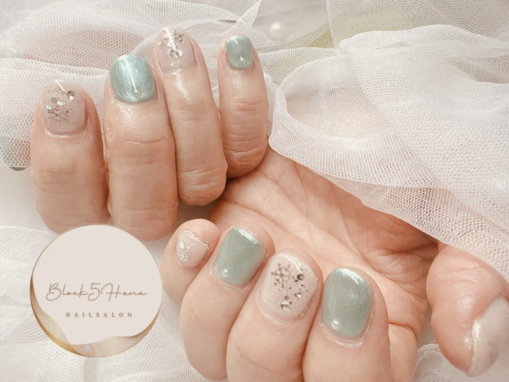 Nail No.3573【ミントカラーと雪結晶】