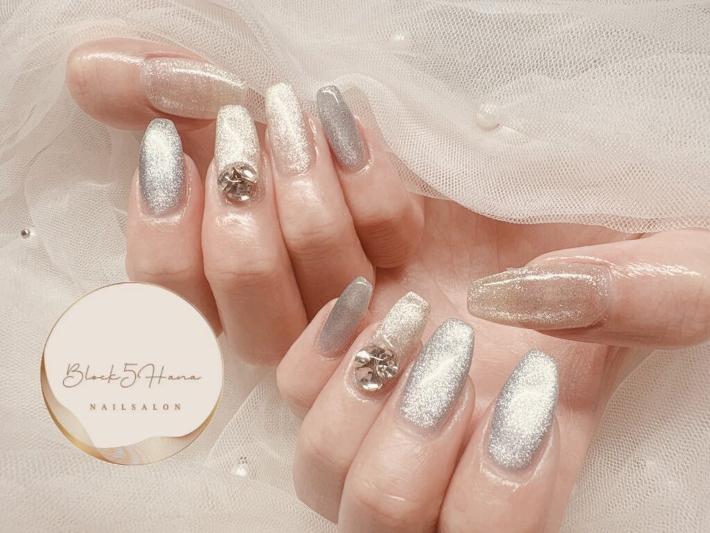 Nail No.3613【ゴールド×シルバー マグネットネイル】