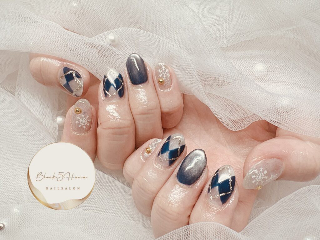 Nail No.3618【ネイビーベースのアーガイル柄】