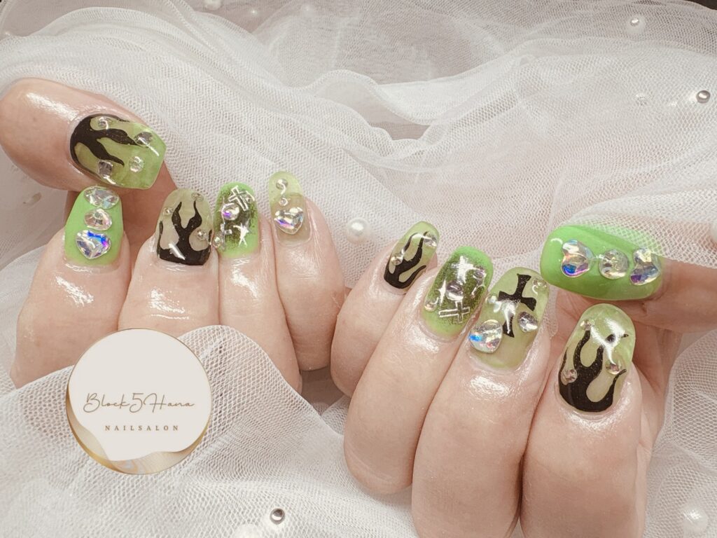 Nail No.3630【ファイヤーパターン グリーン】