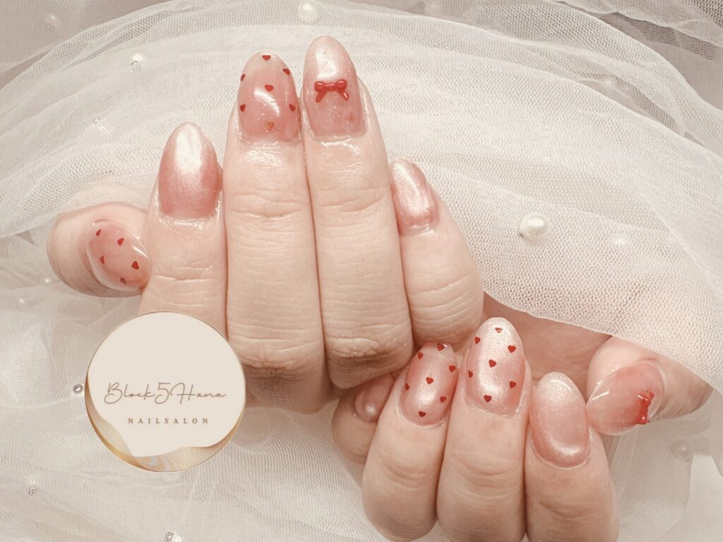 Nail No.3636【ピンク×リボン バレンタインネイル】