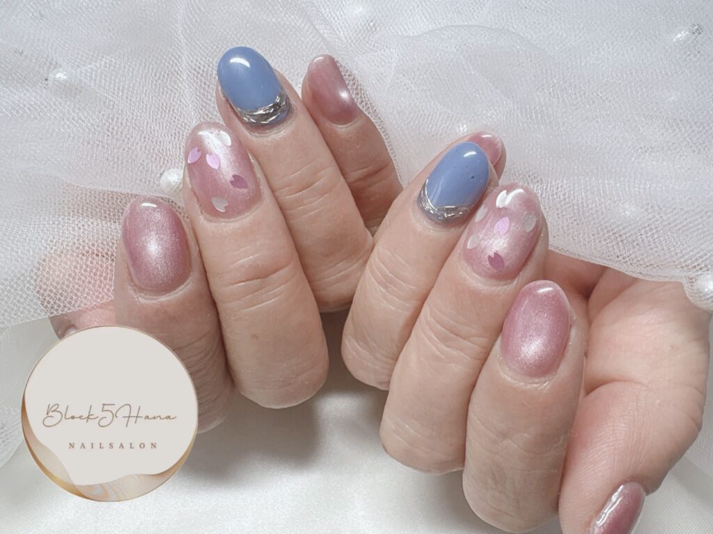 Nail No.3649【ブルーアクセントのロゼピンクネイル】