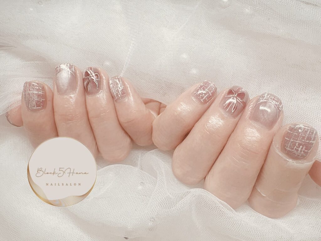 Nail No.3651【ほんのりピンクのツィード】