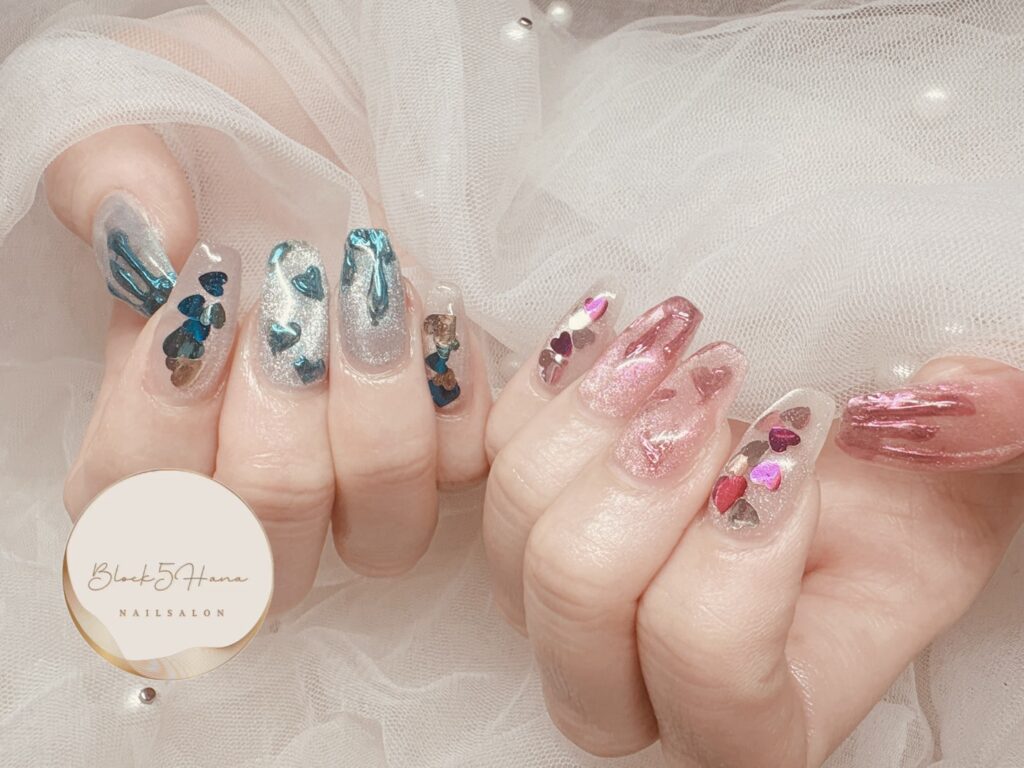 Nail No.3673【バレンタインのミラーカラーネイル】