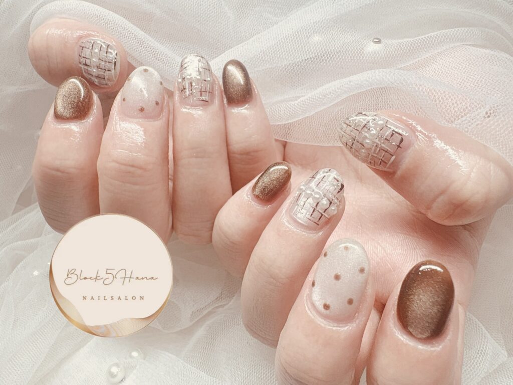 Nail No.3682【ブラウンのツィードマグネットネイル】