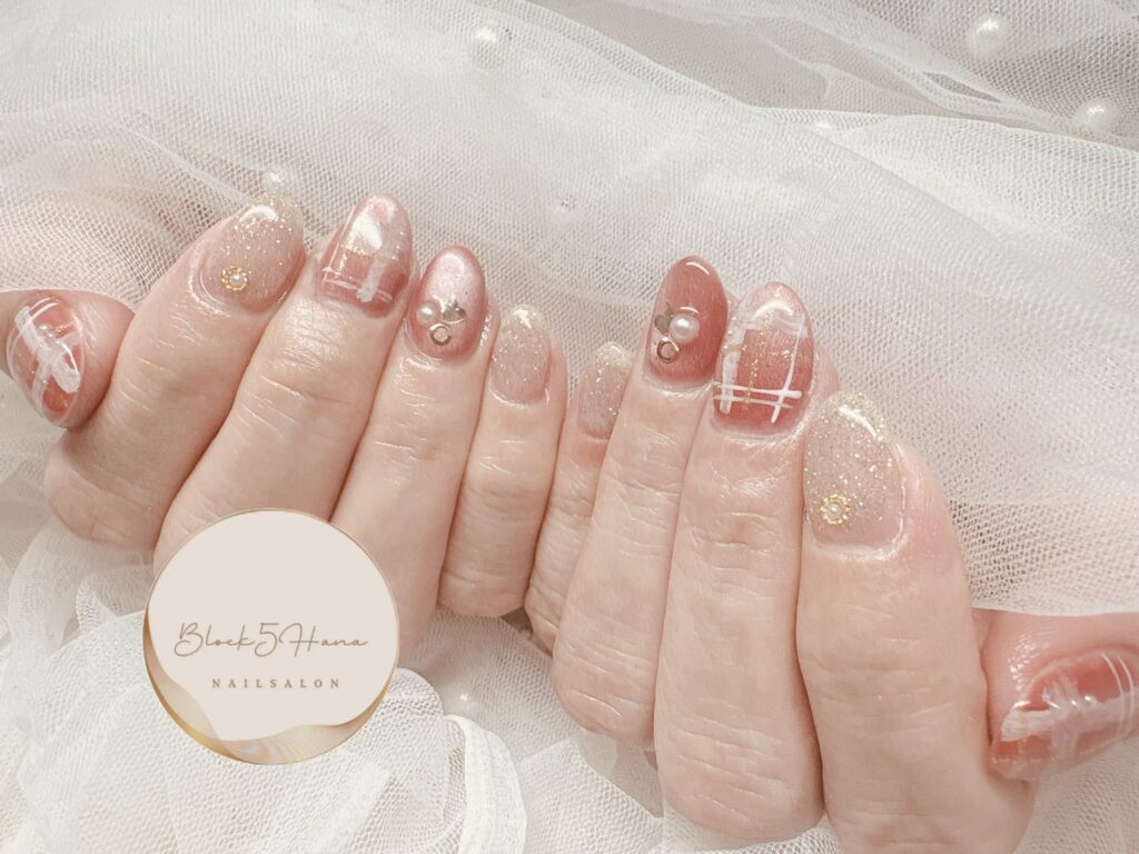 Nail No.3690【キャンディピンクのチェック柄】