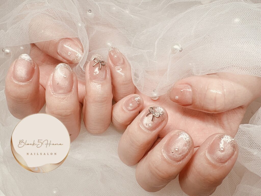 Nail No.3706【ラメフレンチとピンクマグネット】