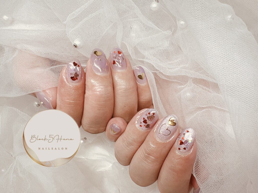Nail No.3729【ハートをちりばめたバレンタインネイル】