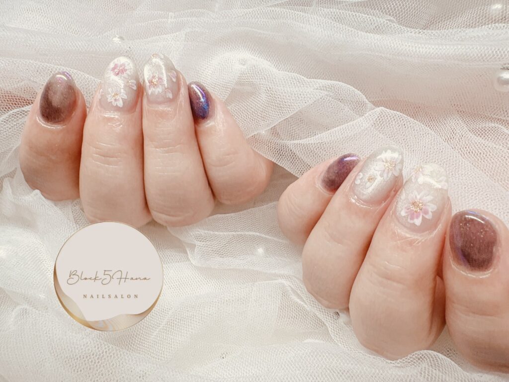 Nail No.3730【お花×マーブル】