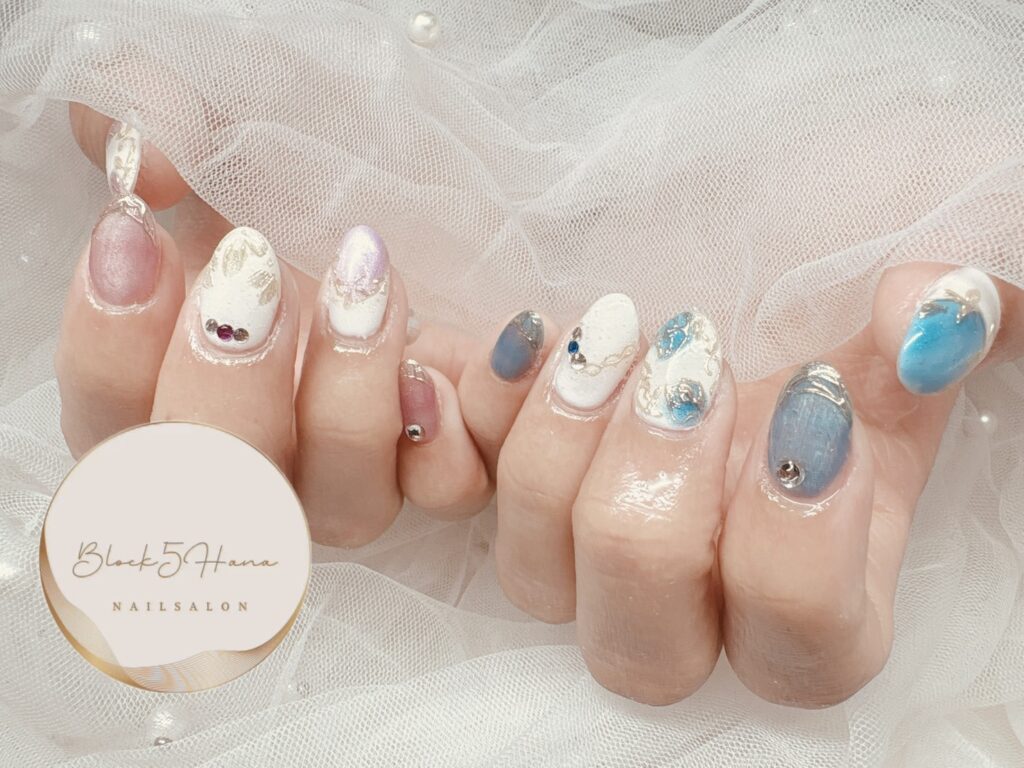 Nail No.3755【さわやかな春マグネットネイル】