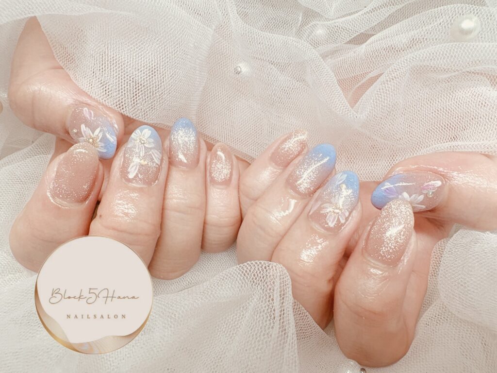 Nail No.3787【パステルブルーのさくらネイル】