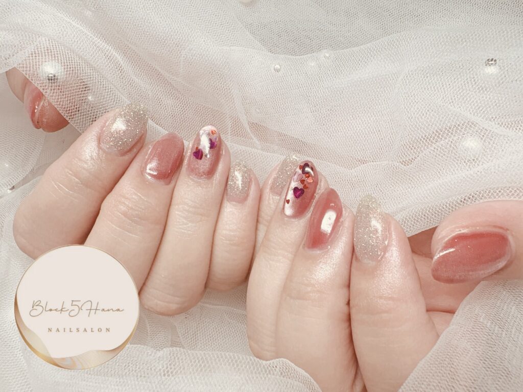 Nail No.3792【奥行きハートのマグネットネイル】