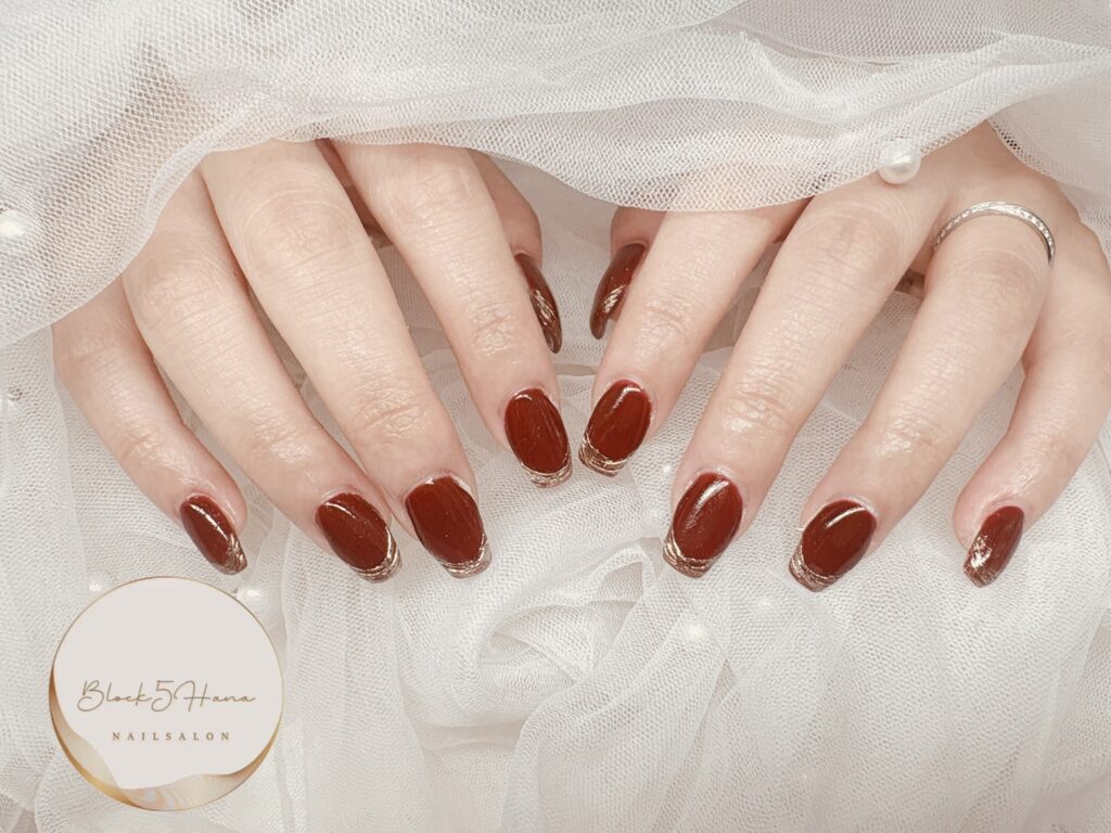 Nail No.3806【ワインレッド×ミラーフレンチ】