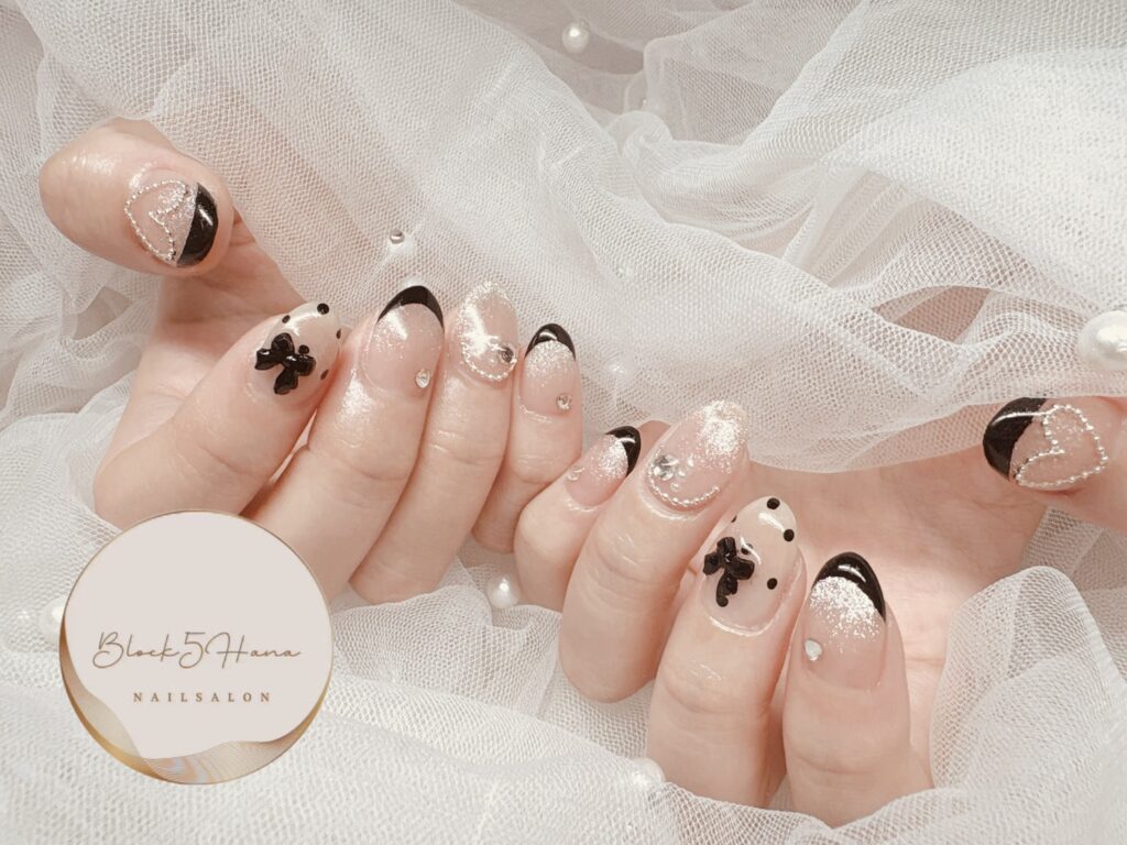 Nail No.3809【モノクロキュートなフレンチネイル】