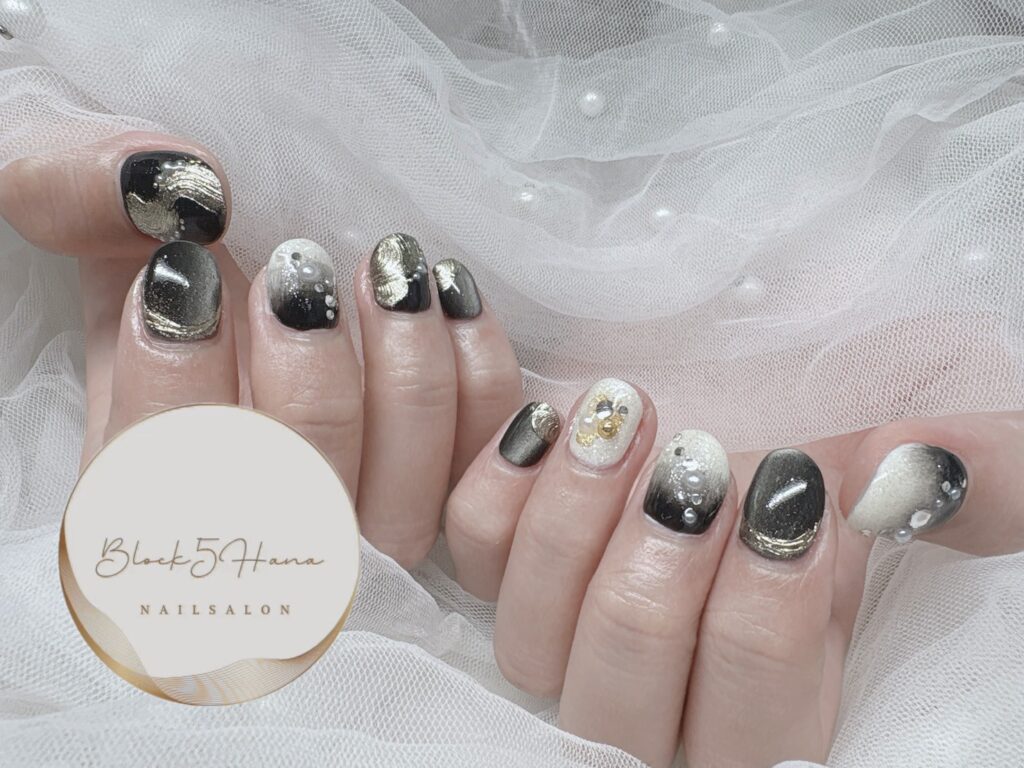 Nail No.3810【振袖に合わせて シックな和柄ネイル】