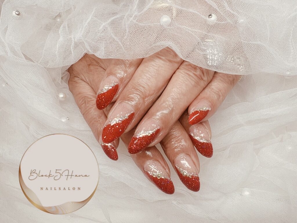 Nail No.3874【赤いドレスを纏うようなフレンチネイル】