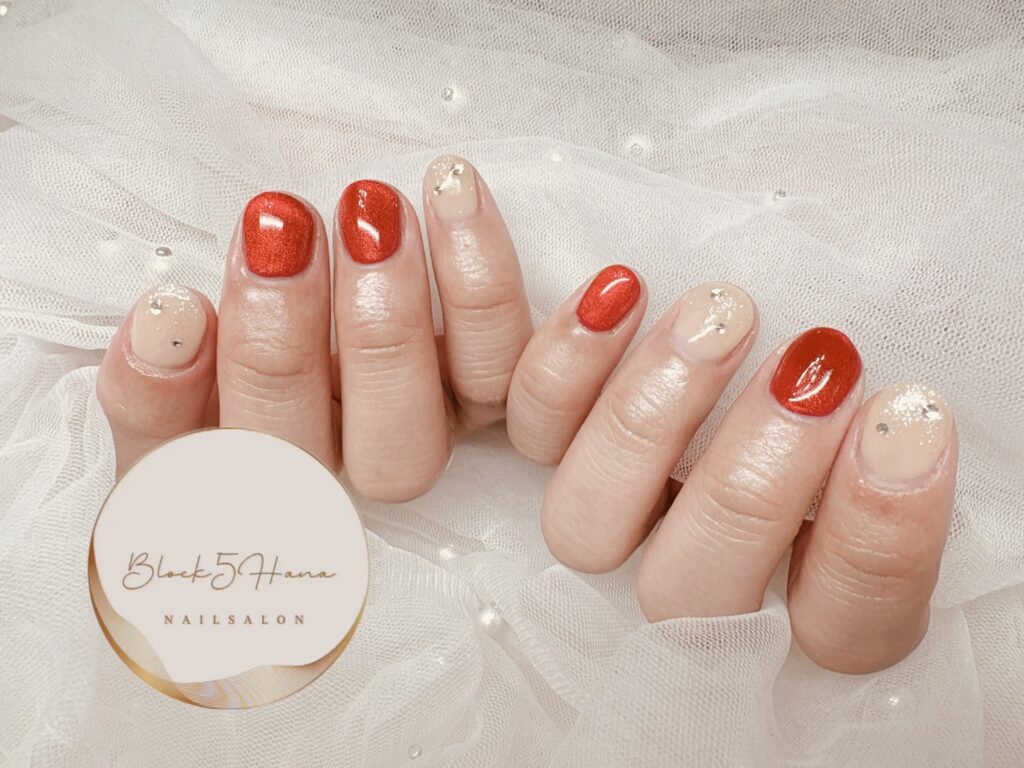 Nail No.3879【チェリーレッドのマグネットネイル】