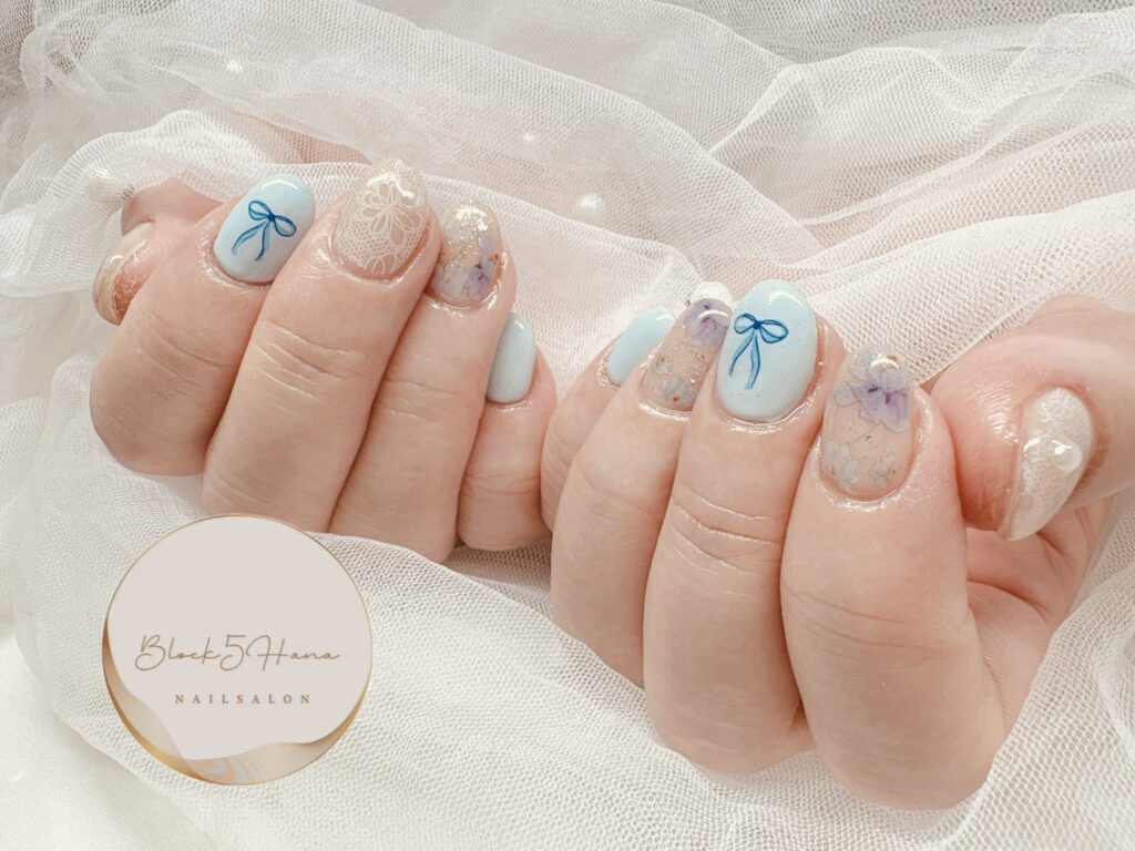 Nail No.3915【シアン×レース】